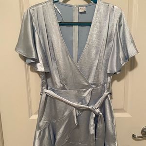 Cami Angel Sleeve Faux Wrap Dress Steel Blue